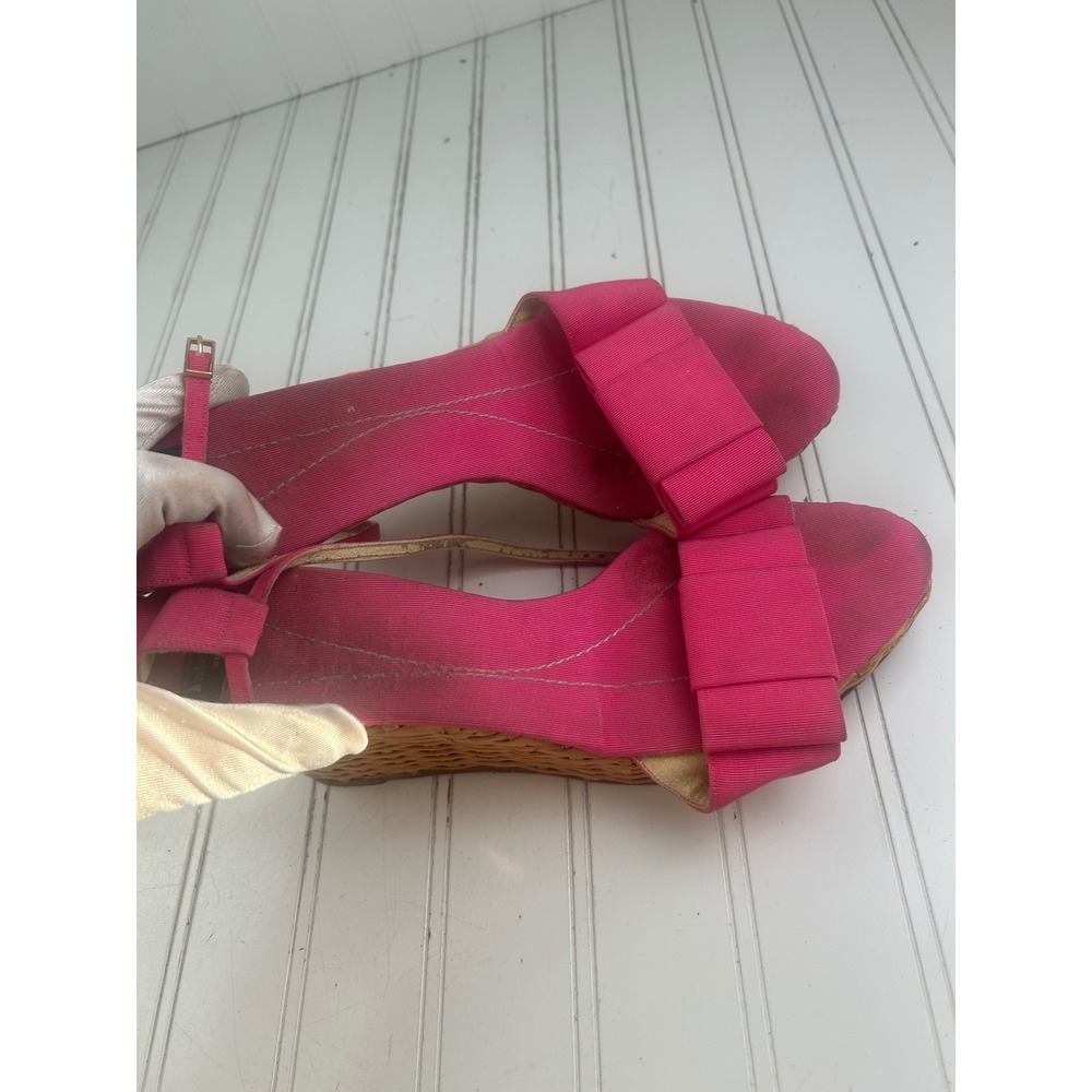 Kate Spade Vintage Y2K 2005 Pink Woven Espadrille Bow Wedges Women's Size 10 - Picture 9 of 11